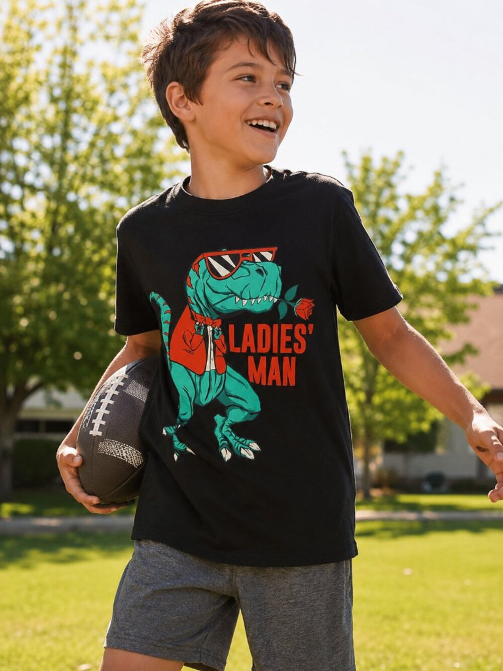 The Children’s Place Boys Black “Ladies’ Man” T-Rex Graphic Tee Size 10/12
